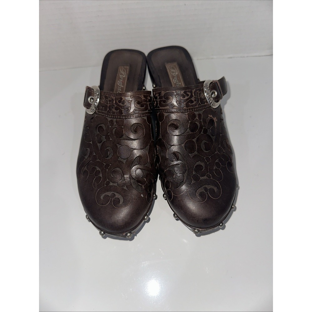 Brighton Clogs Brown Women's Size Leather Wood 7.5